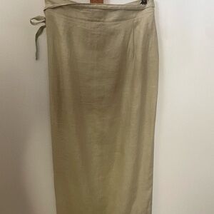 Vintage Gap 100% Linen Wrap Midi Skirt in Light Tan Size 6